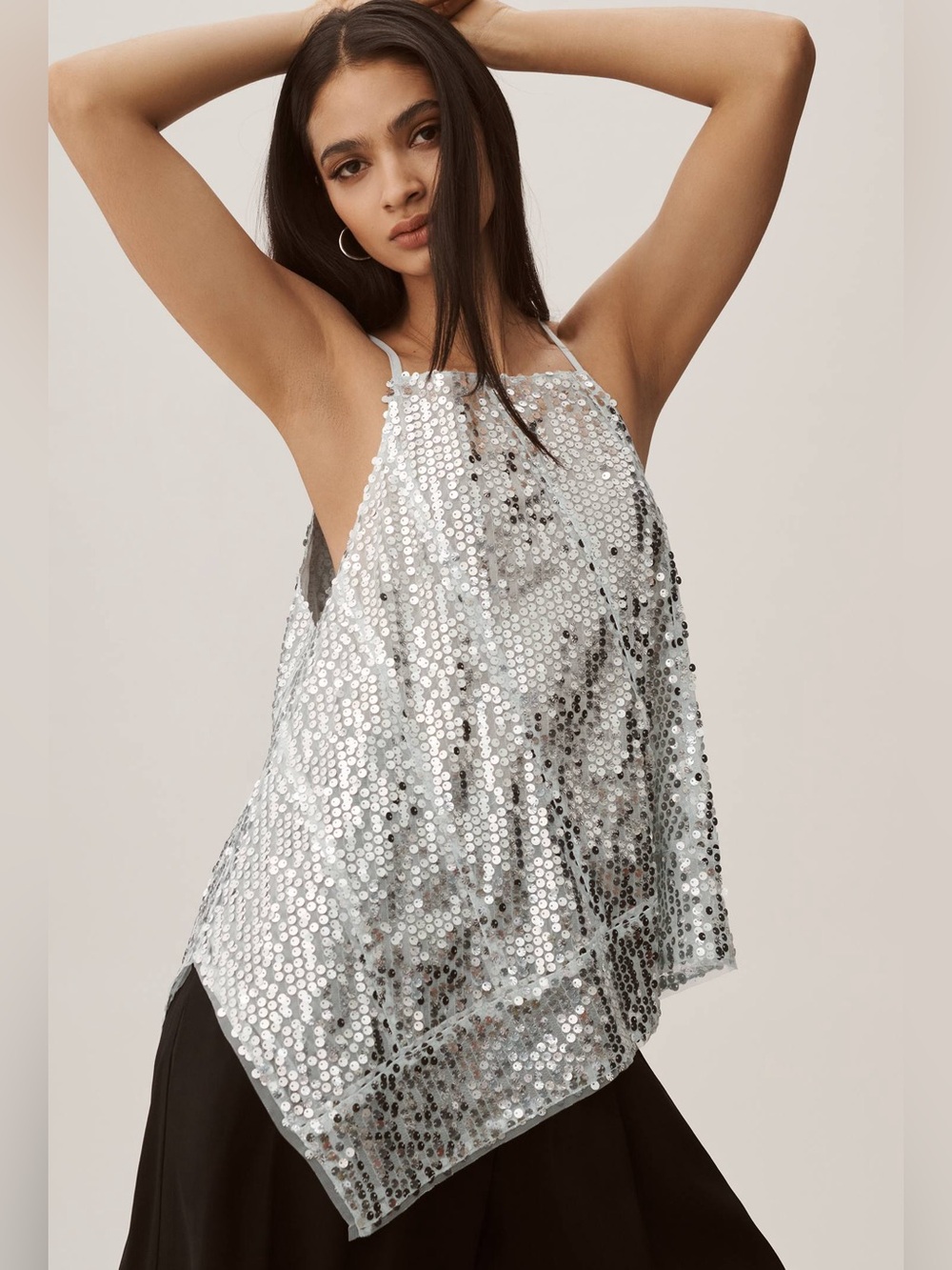By Anthropologie Sequin Halter Tank Aquamarine blue size medium high Low